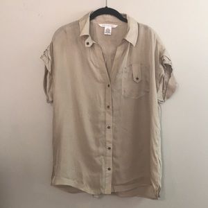 DVF tan oversized button down size 6